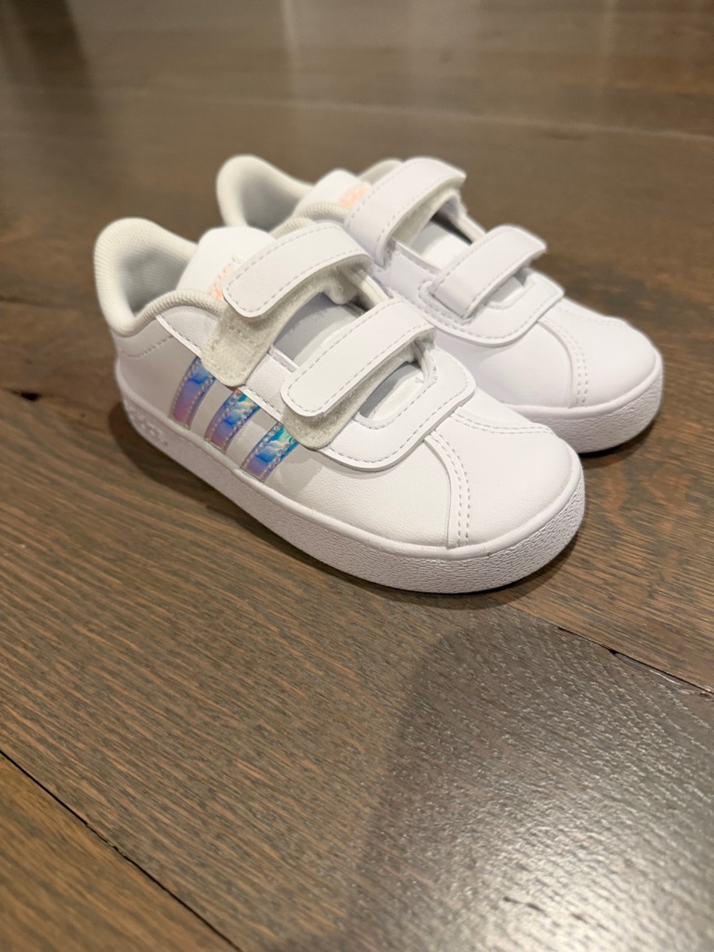 adidas Kids White Sneakers with Iridescent Stripes